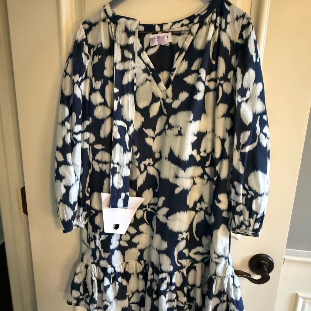 Velvet Navy and White Floral Kids Dress